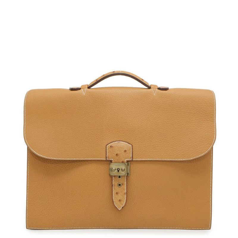 エルメス ブリーフケース サック・ア・デペッシュ38 サフラン/ゴールド金具 アルデンヌ/オーストリッチ 〇O刻印 メンズ