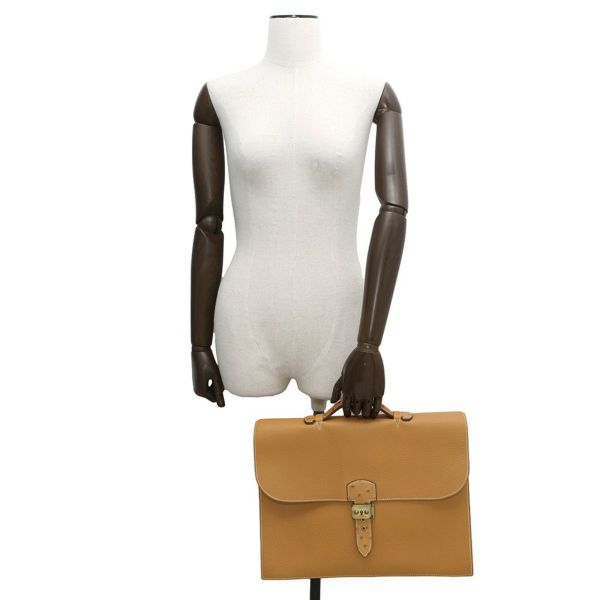 エルメス ブリーフケース サック・ア・デペッシュ38 サフラン/ゴールド金具 アルデンヌ/オーストリッチ 〇O刻印 メンズ