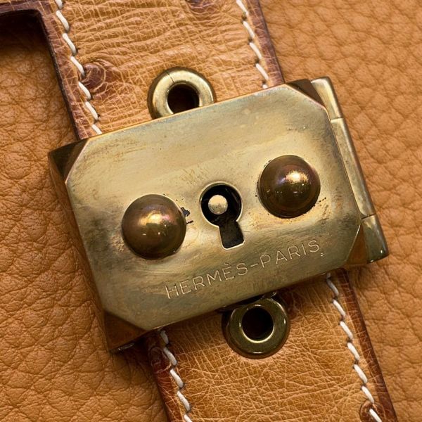 エルメス ブリーフケース サック・ア・デペッシュ38 サフラン/ゴールド金具 アルデンヌ/オーストリッチ 〇O刻印 メンズ