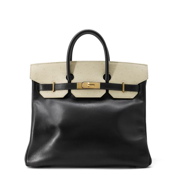 エルメス ハンドバッグ オータクロア32 タッチ ブラック/パーシュマン/ゴールド金具 ボックスカーフ/オーストリッチ 〇Y刻印 黒