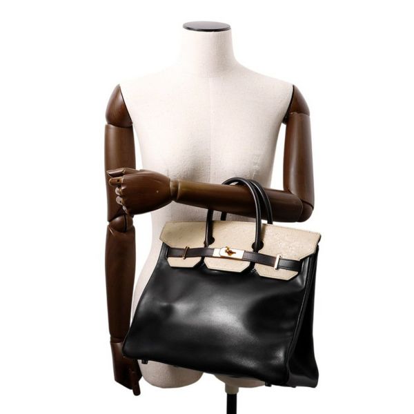 エルメス ハンドバッグ オータクロア32 タッチ ブラック/パーシュマン/ゴールド金具 ボックスカーフ/オーストリッチ 〇Y刻印 黒