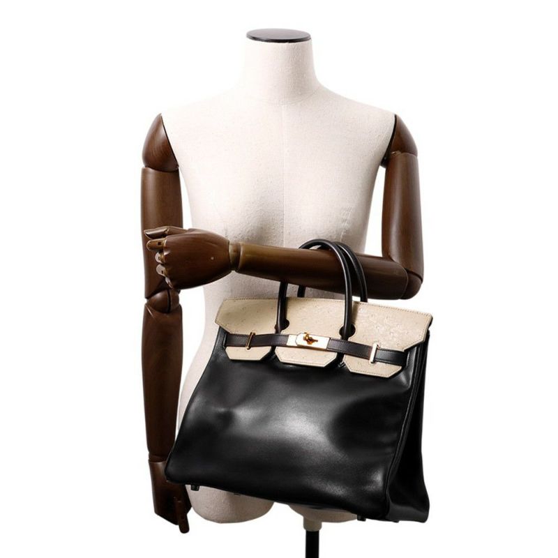 エルメス ハンドバッグ オータクロア32 タッチ ブラック/パーシュマン/ゴールド金具 ボックスカーフ/オーストリッチ 〇Y刻印 黒