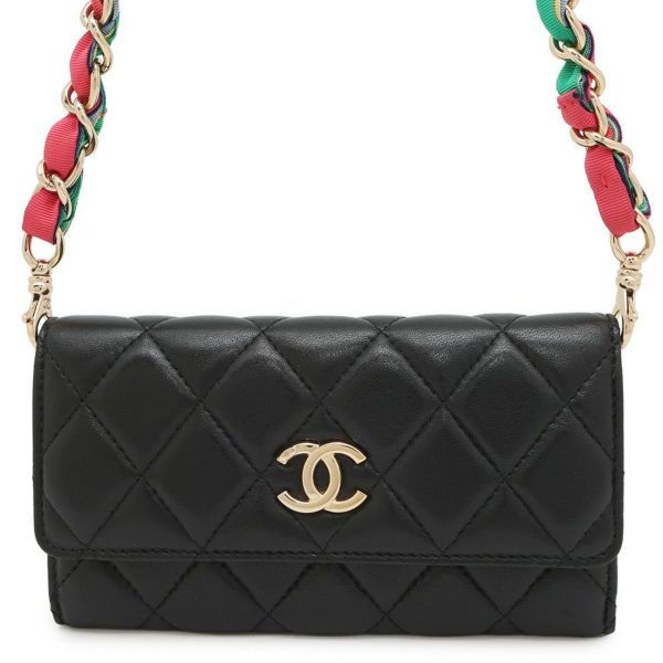 シャネル チェーンウォレット マトラッセ ココマーク ラムスキン AP2056 CHANEL 財布 黒