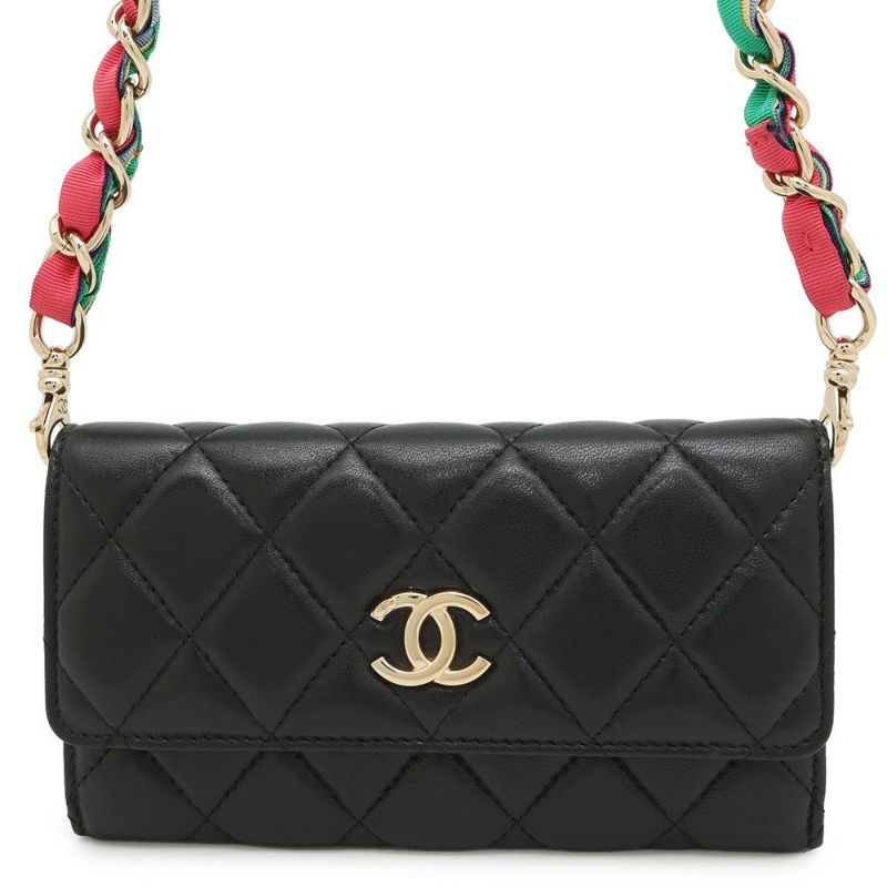 シャネル チェーンウォレット マトラッセ ココマーク ラムスキン AP2056 CHANEL 財布 黒