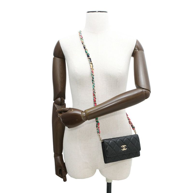 シャネル チェーンウォレット マトラッセ ココマーク ラムスキン AP2056 CHANEL 財布 黒