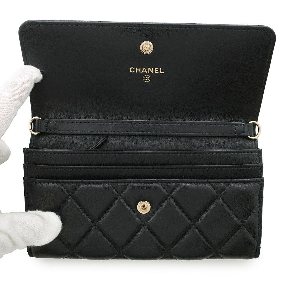 シャネル チェーンウォレット マトラッセ ココマーク ラムスキン AP2056 CHANEL 財布 黒