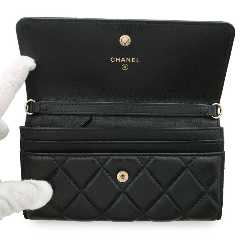 シャネル チェーンウォレット マトラッセ ココマーク ラムスキン AP2056 CHANEL 財布 黒