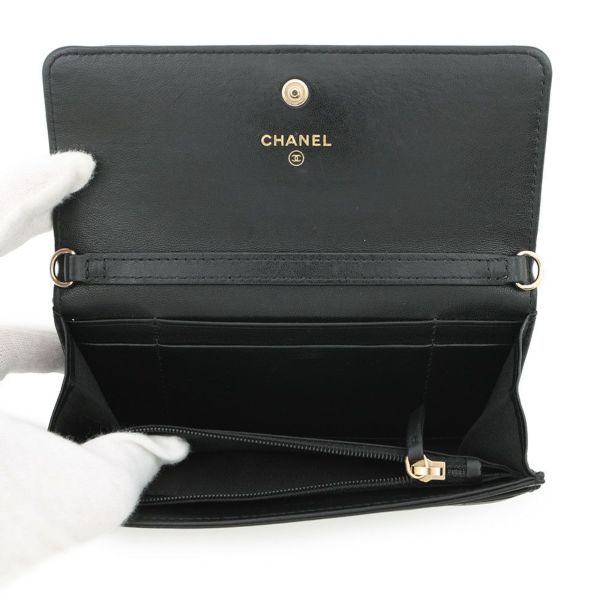 シャネル チェーンウォレット マトラッセ ココマーク ラムスキン AP2056 CHANEL 財布 黒