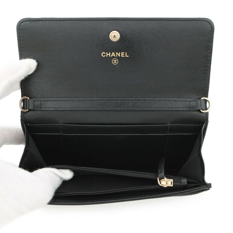 シャネル チェーンウォレット マトラッセ ココマーク ラムスキン AP2056 CHANEL 財布 黒