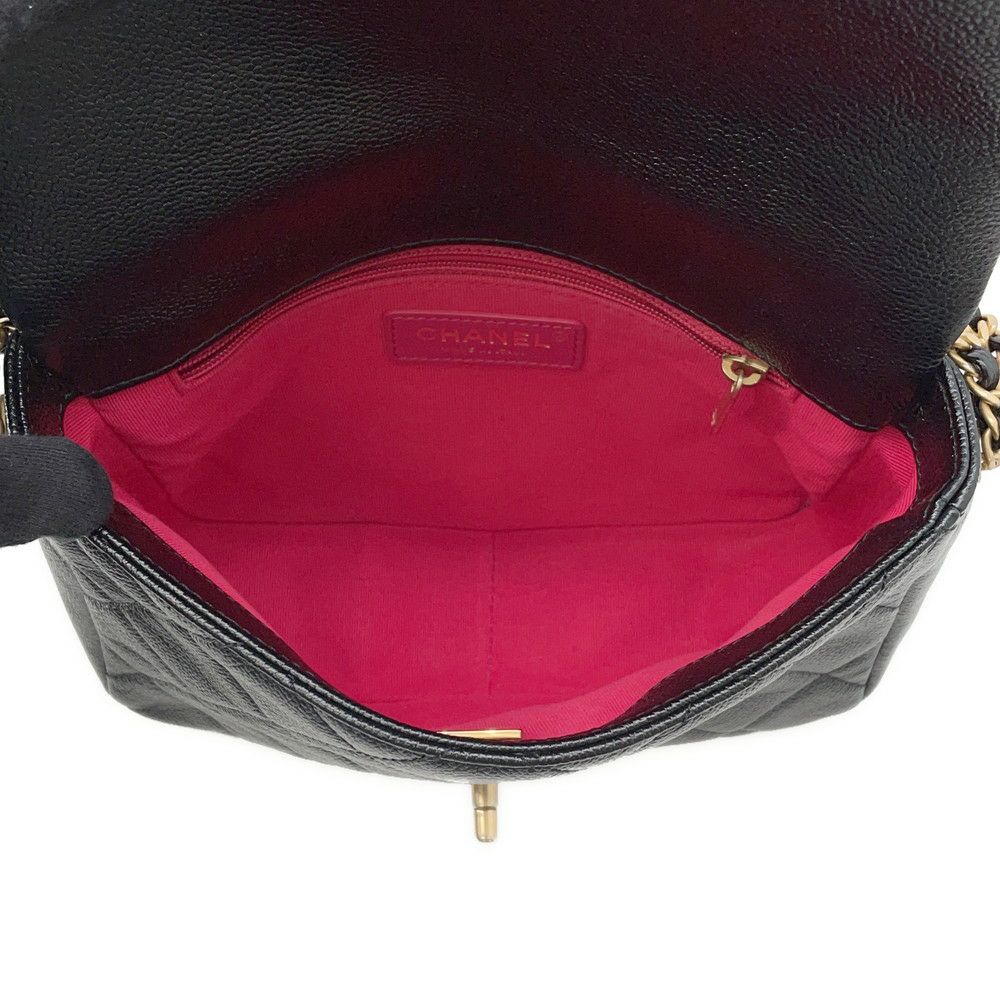 シャネル チェーンショルダーバッグ マトラッセ メロディチェーン ココマーク キャビアスキン AS3103 CHANEL 黒