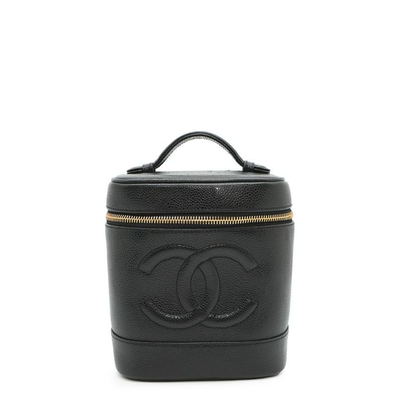 シャネル バニティバッグ ココマーク キャビアスキン 縦型 A01998 CHANEL 化粧ポーチ コスメポーチ 黒