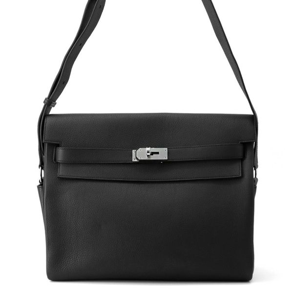 エルメス メッセンジャーケリーGM ブラック/シルバー金具 トゴ W刻印 HERMES メンズ 黒