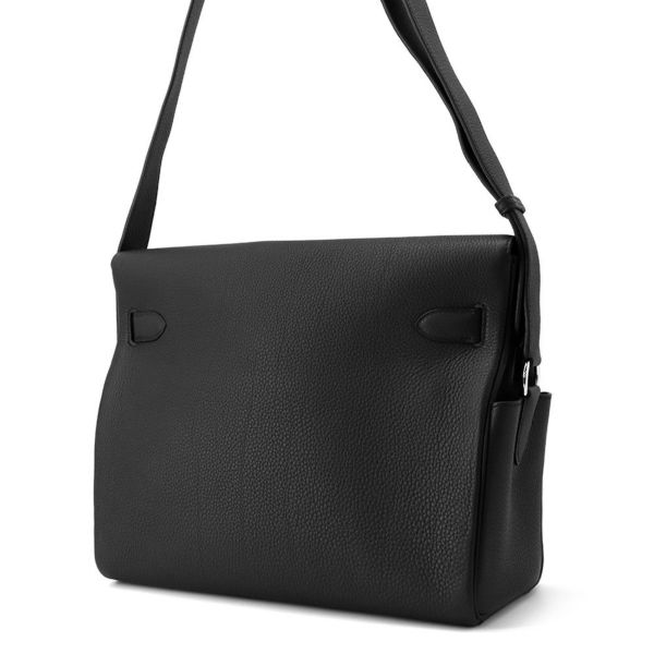 エルメス メッセンジャーケリーGM ブラック/シルバー金具 トゴ W刻印 HERMES メンズ 黒