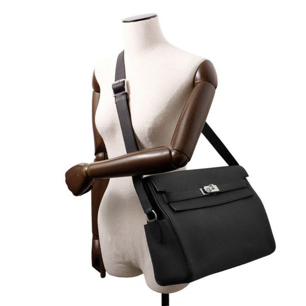 エルメス メッセンジャーケリーGM ブラック/シルバー金具 トゴ W刻印 HERMES メンズ 黒
