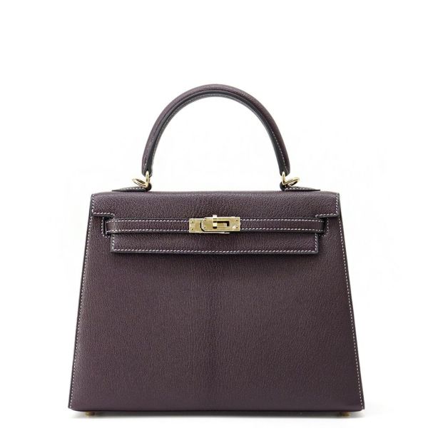 エルメス ハンドバッグ ケリー25 外縫い レザン/ブルーパオン/シャンパンゴールド金具 シェーブルコロマンデル D刻印 SPO