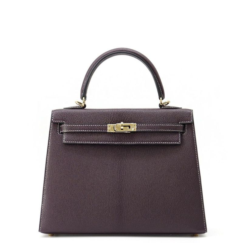 エルメス ハンドバッグ ケリー25 外縫い レザン/ブルーパオン/シャンパンゴールド金具 シェーブルコロマンデル D刻印 SPO