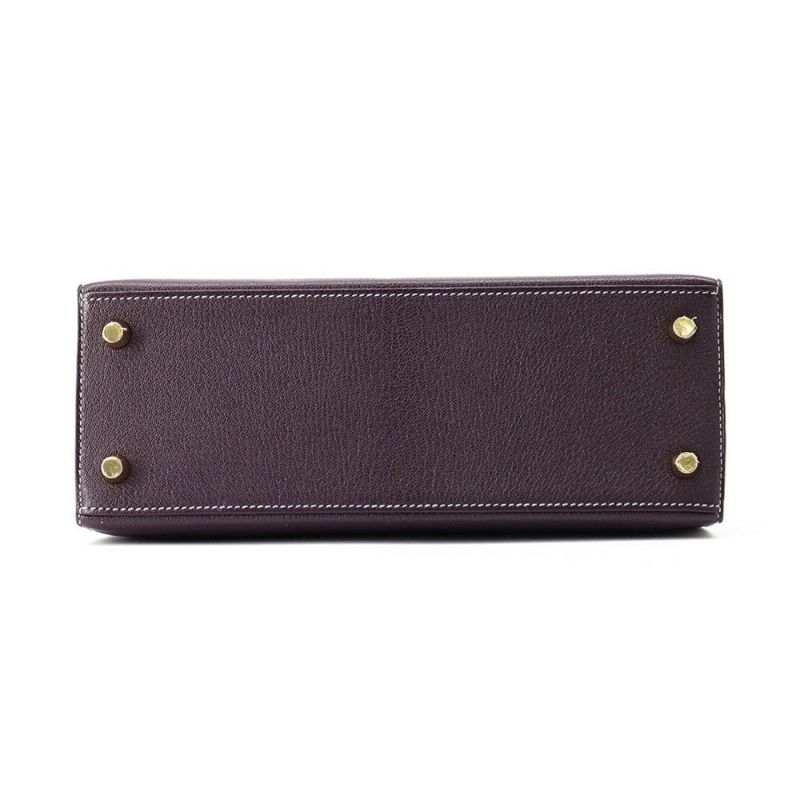 エルメス ハンドバッグ ケリー25 外縫い レザン/ブルーパオン/シャンパンゴールド金具 シェーブルコロマンデル D刻印 SPO