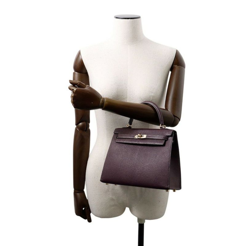 エルメス ハンドバッグ ケリー25 外縫い レザン/ブルーパオン/シャンパンゴールド金具 シェーブルコロマンデル D刻印 SPO