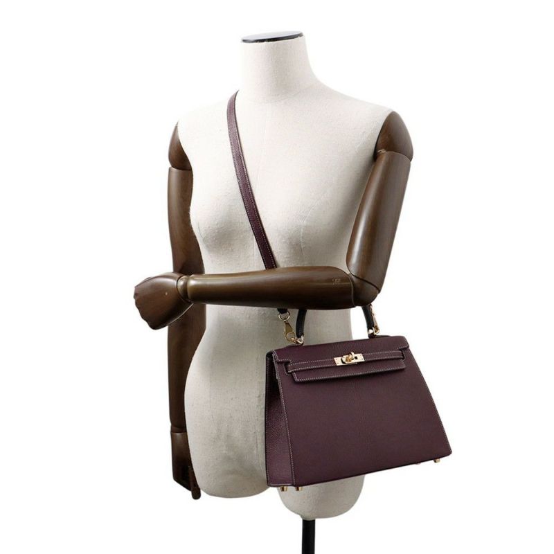 エルメス ハンドバッグ ケリー25 外縫い レザン/ブルーパオン/シャンパンゴールド金具 シェーブルコロマンデル D刻印 SPO