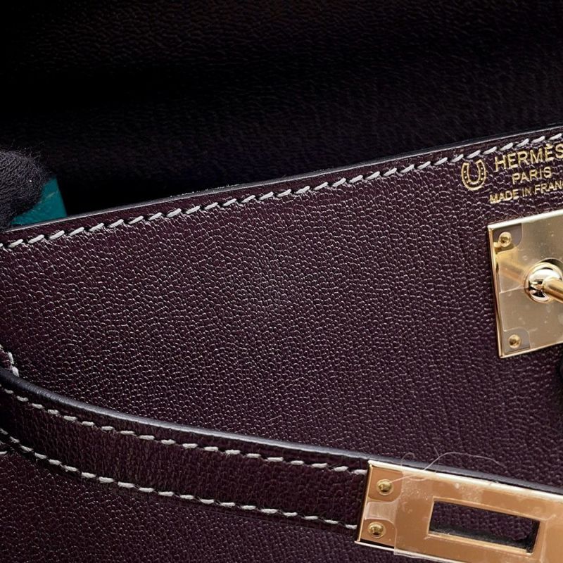 エルメス ハンドバッグ ケリー25 外縫い レザン/ブルーパオン/シャンパンゴールド金具 シェーブルコロマンデル D刻印 SPO