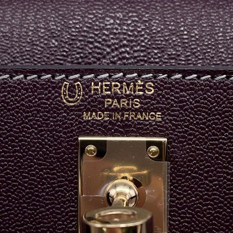 エルメス ハンドバッグ ケリー25 外縫い レザン/ブルーパオン/シャンパンゴールド金具 シェーブルコロマンデル D刻印 SPO