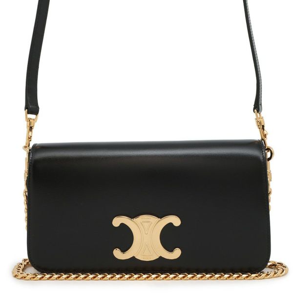 セリーヌ ショルダーバッグ トリオンフ マルチポシェット シャイニーカーフレザー 10L973 CELINE 黒