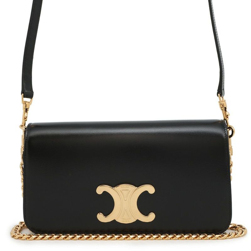 セリーヌ ショルダーバッグ トリオンフ マルチポシェット シャイニーカーフレザー 10L973 CELINE 黒