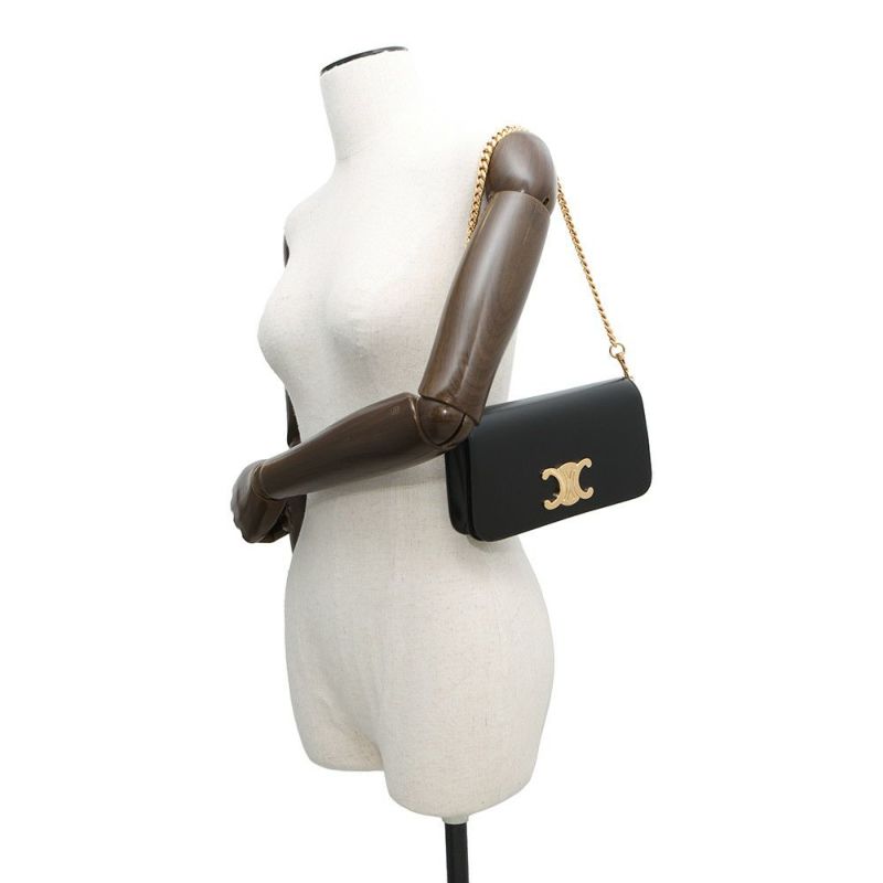 セリーヌ ショルダーバッグ トリオンフ マルチポシェット シャイニーカーフレザー 10L973 CELINE 黒