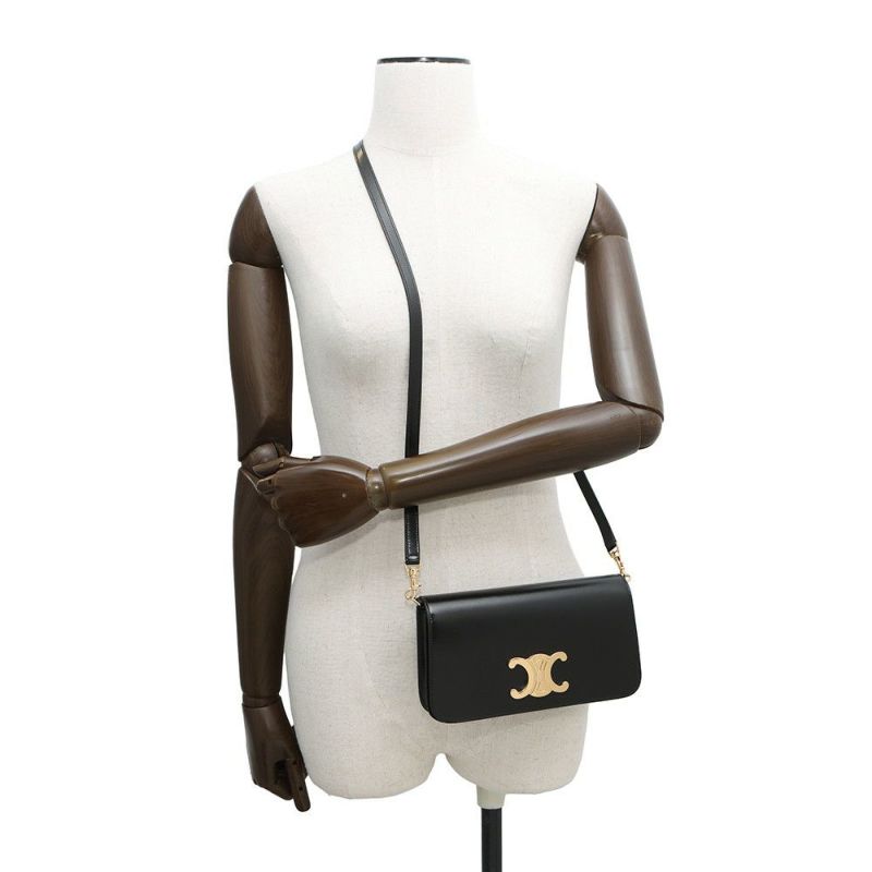 セリーヌ ショルダーバッグ トリオンフ マルチポシェット シャイニーカーフレザー 10L973 CELINE 黒