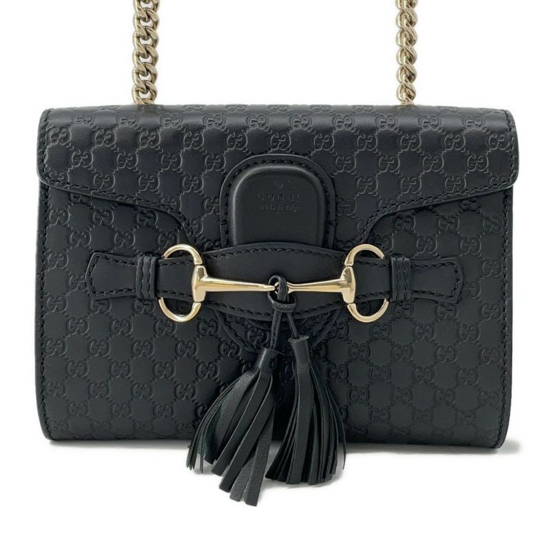 グッチ チェーンショルダーバッグ マイクログッチシマ ホースビット レザー 449636 GUCCI 黒 アウトレット品