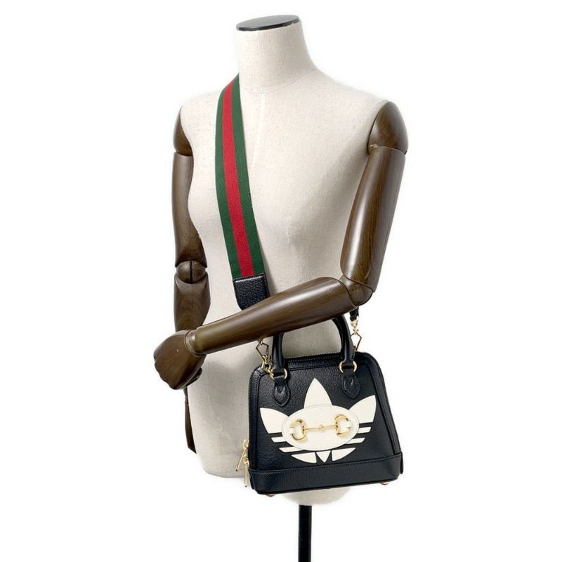グッチ ハンドバッグ ホースビット1955 ミニ トップハンドル アディダスコラボ 677212 GUCCI 2wayショルダー 黒