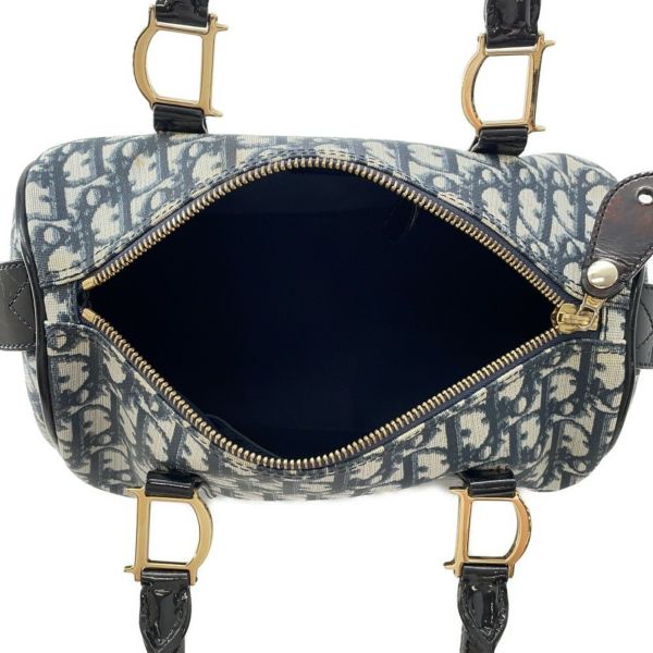 【美品】 Dior ディオール トロッター柄 ミニボストン ハンドバッグ Christian Dior トロッター柄ミニボストンバッグネイビー