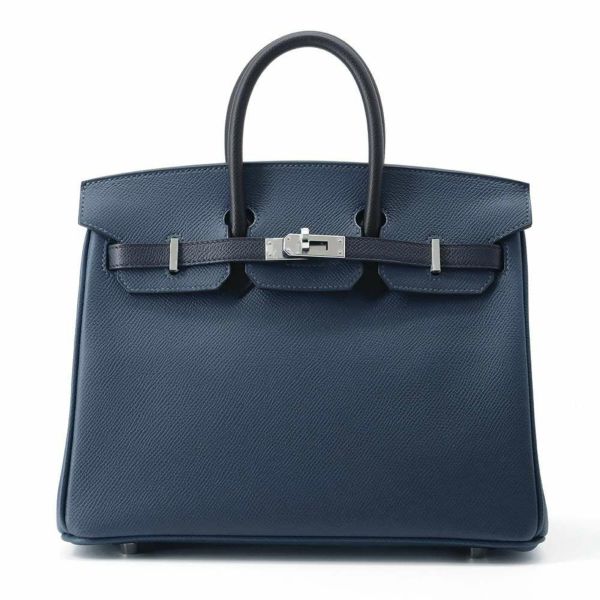 エルメス バーキン25 ブルードプリュス/ブルーインディゴ/ブラック/シルバー金具 ヴォーエプソン B刻印 HERMES Birkin