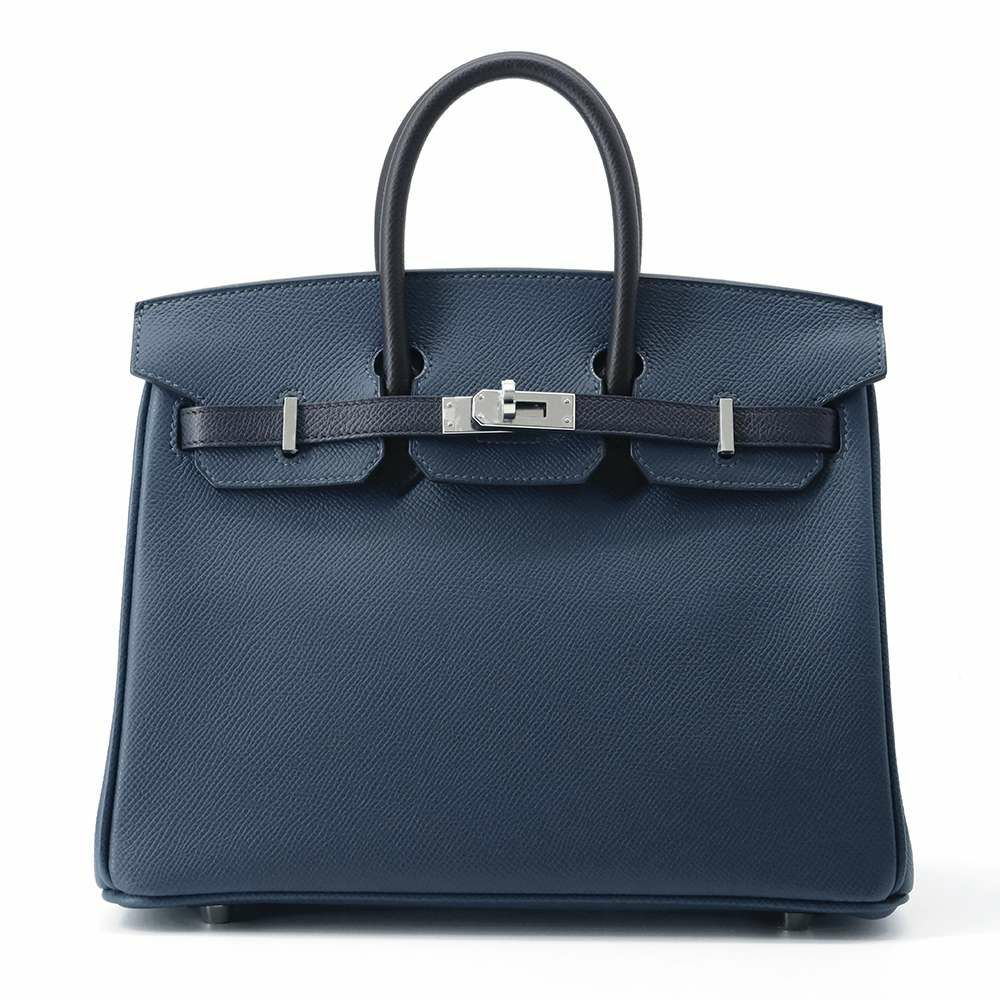 エルメス バーキン25 ブルードプリュス/ブルーインディゴ/ブラック/シルバー金具 ヴォーエプソン B刻印 HERMES Birkin