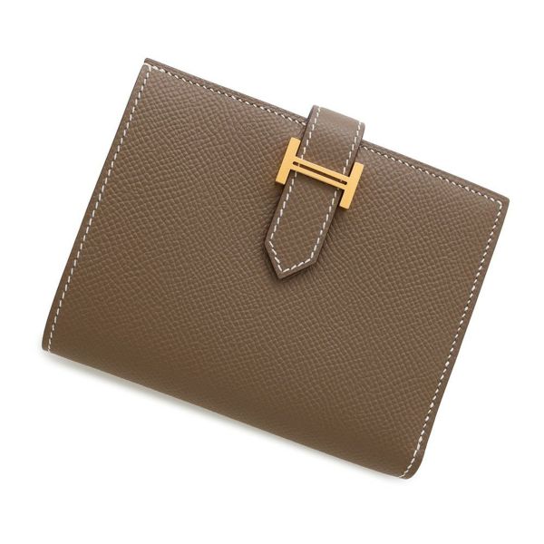 ★新品未使用★HERMES★エルメス★二つ折り財布★エールライン★PM★黒★ エルメス 二つ折り財布 ベアンコンパクト エトゥープ/ゴールド