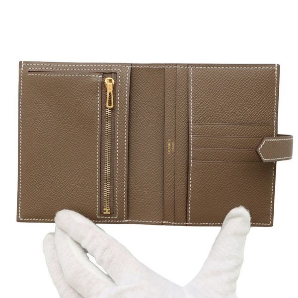 エルメス 二つ折り財布 ベアンコンパクト エトゥープ/ゴールド金具 エプソン W刻印 HERMES 財布