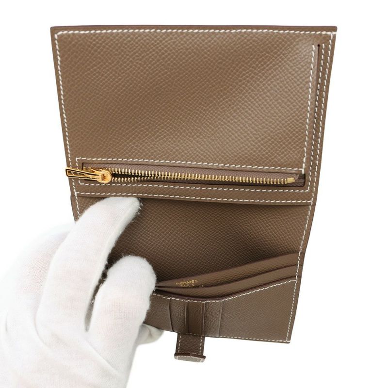 エルメス 二つ折り財布 ベアンコンパクト エトゥープ/ゴールド金具 エプソン W刻印 HERMES 財布