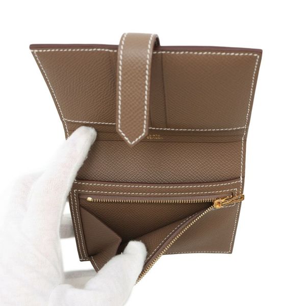 エルメス 二つ折り財布 ベアンコンパクト エトゥープ/ゴールド金具 エプソン W刻印 HERMES 財布