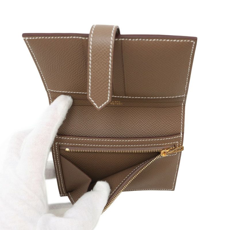 エルメス 二つ折り財布 ベアンコンパクト エトゥープ/ゴールド金具 エプソン W刻印 HERMES 財布