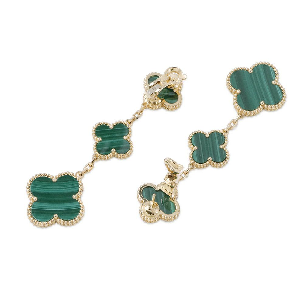 ヴァンクリーフ&アーペル ピアス マジック アルハンブラ イヤリング 3モチーフ マラカイト K18YGイエローゴールド VCARO2AG00