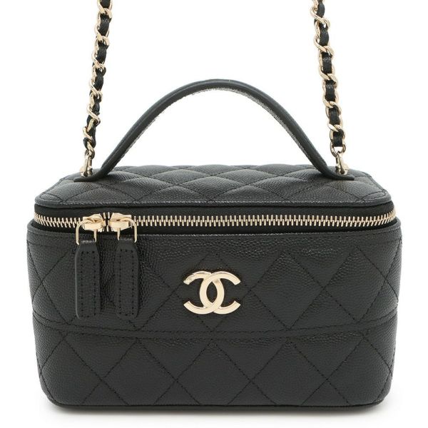 シャネル チェーンショルダーバッグ マトラッセ ココマーク ヴァニティケース キャビアスキン AP4404 CHANEL 黒 バニティ