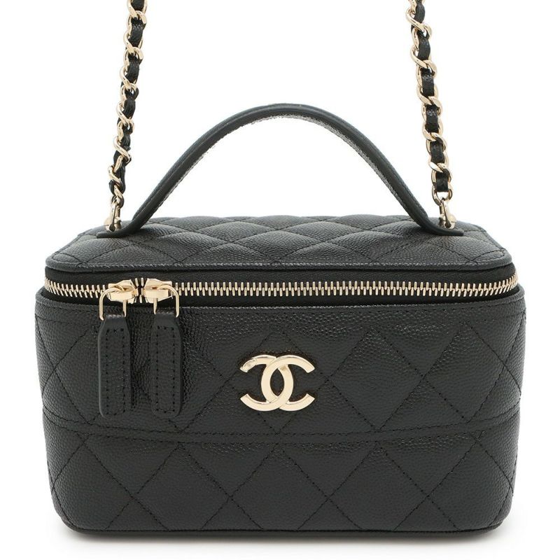 シャネル チェーンショルダーバッグ マトラッセ ココマーク ヴァニティケース キャビアスキン AP4404 CHANEL 黒 バニティ