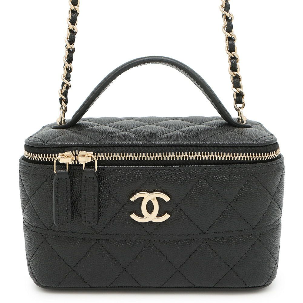 シャネル チェーンショルダーバッグ マトラッセ ココマーク ヴァニティケース キャビアスキン AP4404 CHANEL 黒 バニティ