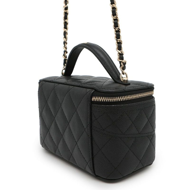 シャネル チェーンショルダーバッグ マトラッセ ココマーク ヴァニティケース キャビアスキン AP4404 CHANEL 黒 バニティ