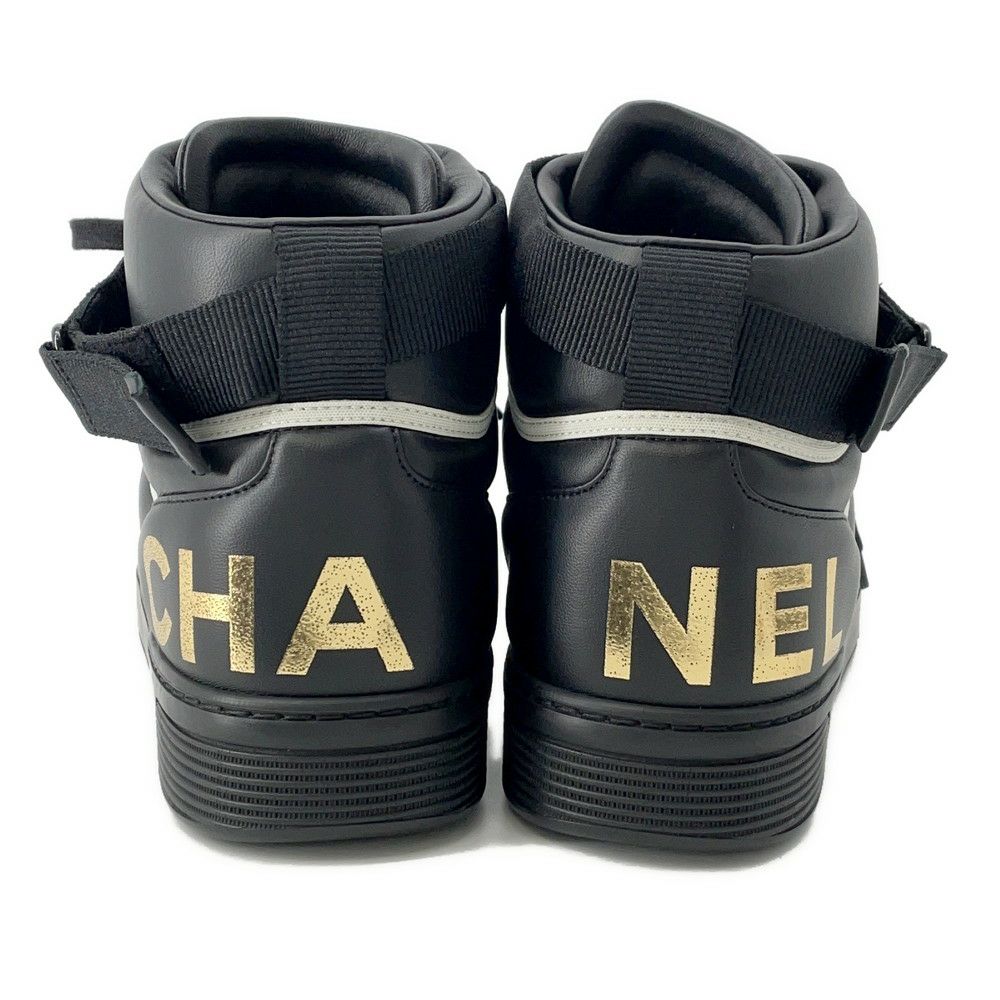 シャネル スニーカー バックロゴ ハイカット レザー G35064 メンズサイズ43 CHANEL メンズ 黒