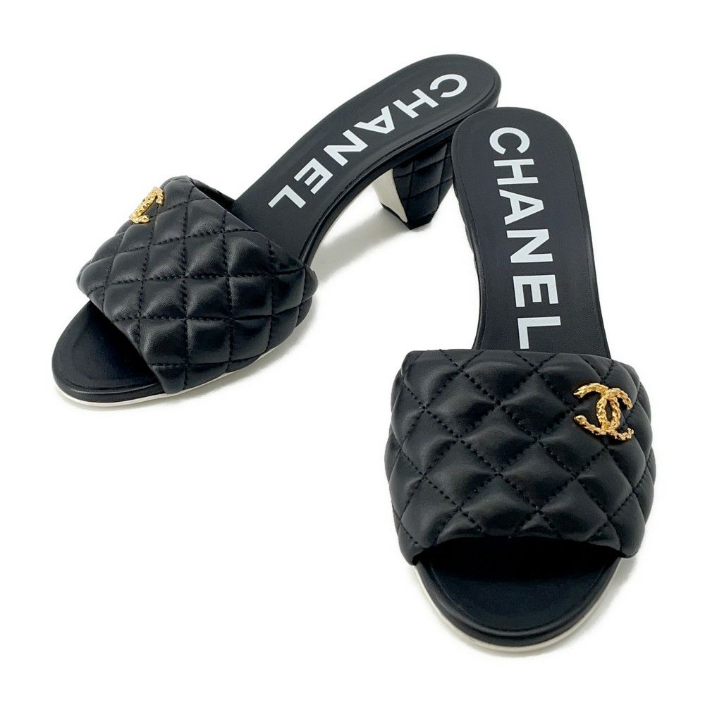 シャネル サンダル マトラッセ ココマーク ラムスキン G38820 レディースサイズ38C CHANEL 黒