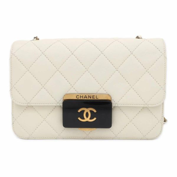 シャネル チェーンショルダーバッグ ビューティー ロック フラップ ココマーク レザー CHANEL バッグ 白