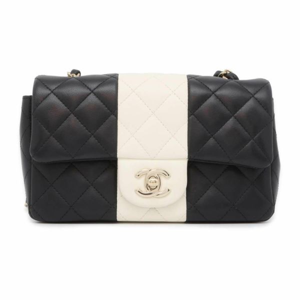 シャネル チェーンショルダーバッグ マトラッセ ココマーク ラムスキン バイカラー CHANEL バッグ 黒 白