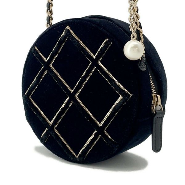 シャネル チェーンショルダーバッグ マトラッセ ココマーク ラウンド フェイクパール ベロア CHANEL 黒