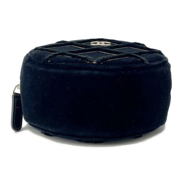 シャネル チェーンショルダーバッグ マトラッセ ココマーク ラウンド フェイクパール ベロア CHANEL 黒